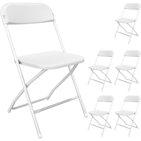6 Pack White Folding Chairs, Portable Party Chairs, Plastic Folding Chair, Stackable Commercial Seats with Steel Frame for Office Wedding Party Patio Dinning Events, 350lbs Capacity