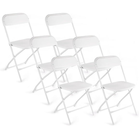 6 Pack White Folding Chairs, Portable Stackable Commercial Foldable Chair, Indoor Outdoor Plastic Folding Chair for Events/Office/Home/Wedding/Party, 400lbs Capacity