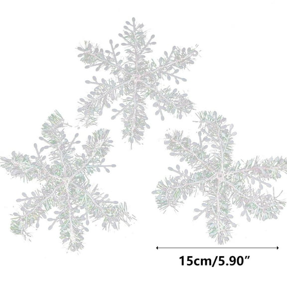 6-Pack White Glitter Snowflake Ornaments - Christmas Tree Decorations, Winter Party Hanging Pendants, Plastic Snowflake String Decor for Windows, Ceiling & Holiday Decor