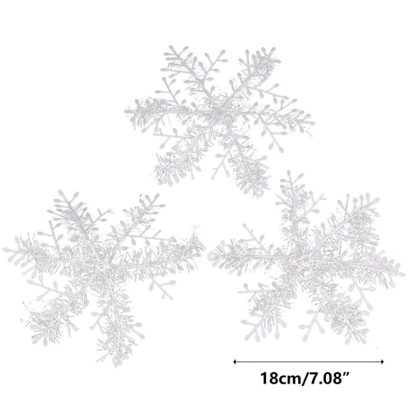 6-Pack White Glitter Snowflake Ornaments - Christmas Tree Decorations, Winter Party Hanging Pendants, Plastic Snowflake String Decor for Windows, Ceiling & Holiday Decor
