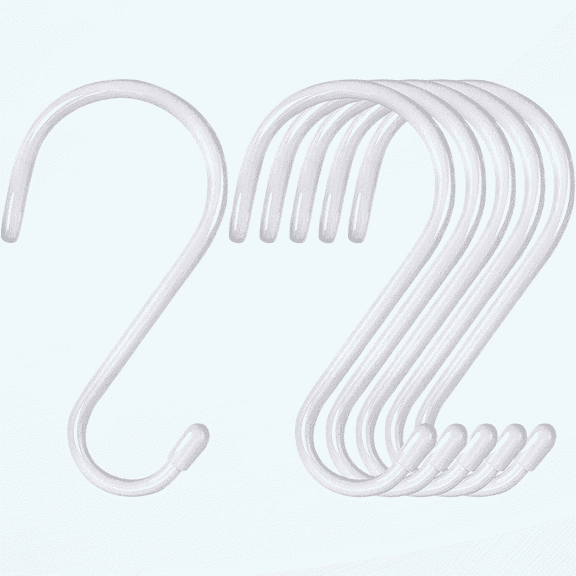 6 Pack White Large Rubber Coated S Hooks Non-Slip Heavy Duty Closet Patio Hook for Hanging Clothes Purses Backpacks Handbags Jeans Hats Tote Towels Plants Bird Feeders Kitchenware Cups Pans pots