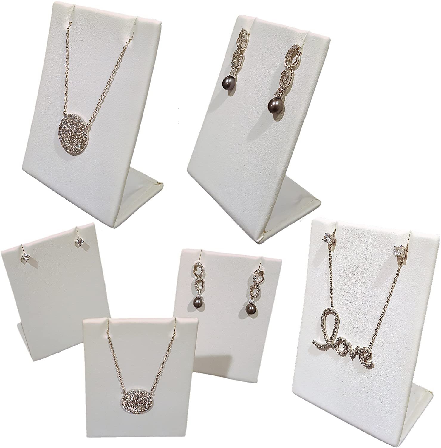 6-Pack White Leatherette Pendant Chain Necklace Display Stand 3.5