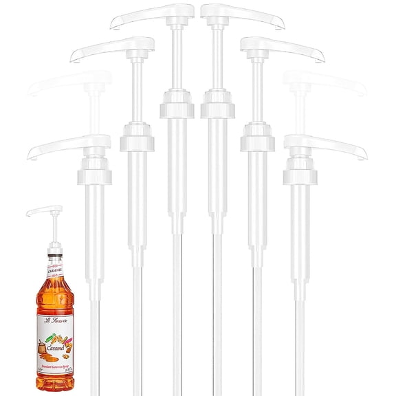 6-Pack White Little Squirt Syrup Pumps for Coffee Syrup Bottles, Fits 750ml 25.4oz Torani, Skinny, DaVinci Bottles, Coffee Syrup Dispenser for Coffee Bar