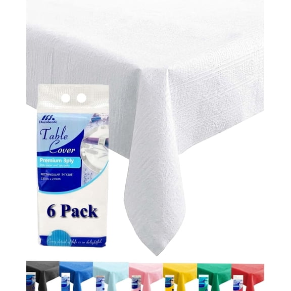 6 Pack White Paper Tablecloth Disposable for Rectangle Tables, 54 X Party Table Cover 108 Inch, White