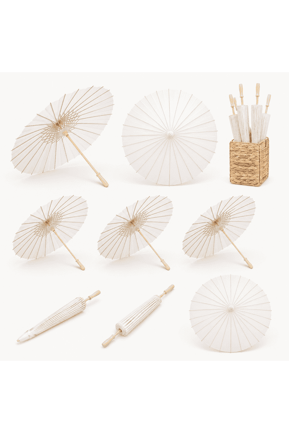 6 Pack White Paper Umbrella Set with Storage Box