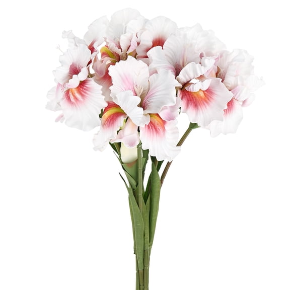 6-Pack White Pink Artificial Iris Flowers with Flower Bud,17.7 Inch Faux Iris PU Bouquets Real Touch for Home/Wedding