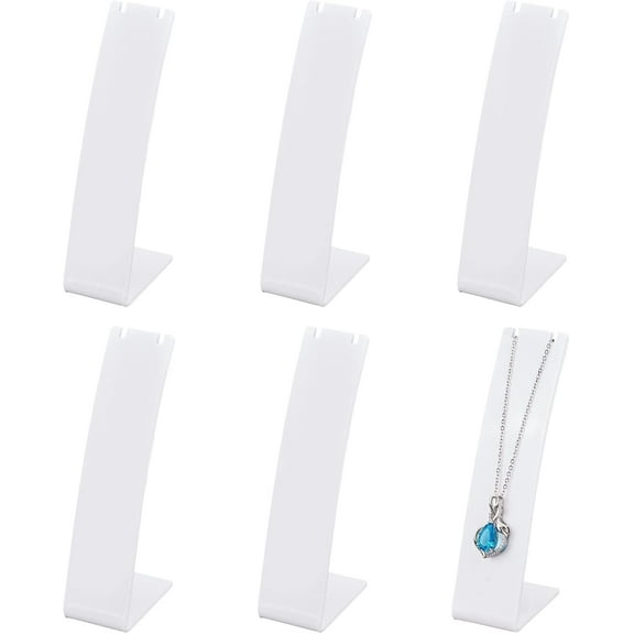 6-Pack White Plastic Necklace Display Stand L-Shape Slant Back Jewelry Organizer Rack for Retail Earring Showcases