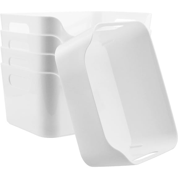 6 Pack White Plastic Storage Bins with Handle, 9.4x6.7x4.1 Inch Pantry Organizer Storage Bins Plastic Basket Storage White Bins for Kitchen, Bathroom, Dormitory, Office