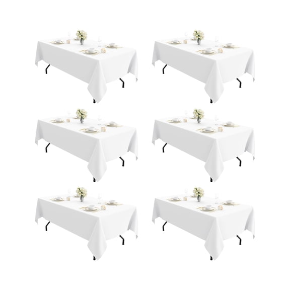 6-Pack White Rectangle Tablecloths 60x126 Inch, Polyester Fabric for 8 ft Tables, Wrinkle Resistant & Washable for Weddings & Banquets