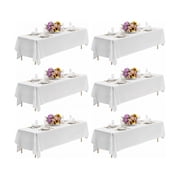 6-Pack White Rectangle Tablecloths 90x132 Inch, Polyester Fabric for 8 ft Tables, Wrinkle Resistant & Washable for Weddings & Banquets