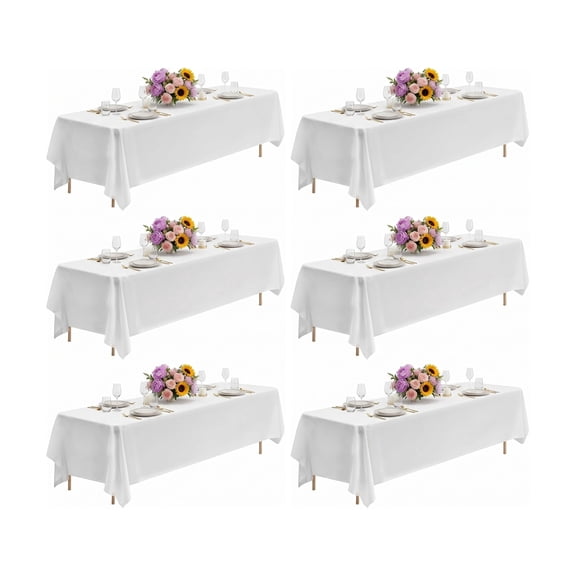 6-Pack White Rectangle Tablecloths 90x132 Inch, Polyester Fabric for 8 ft Tables, Wrinkle Resistant & Washable for Weddings & Banquets