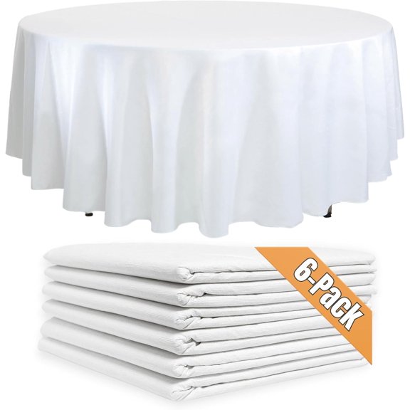 6-Pack White Round Paper Tablecloths - 82in Paper Table Cloths for Parties Disposable - Linen Like Disposable White Tablecloth Round Cover with Plastic Backing
