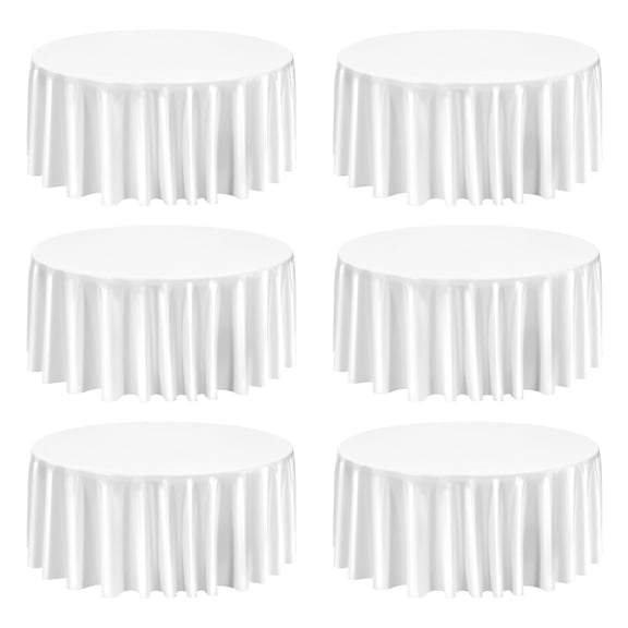 6 Pack White Round Tablecloths 132 Inch, Stain & Wrinkle Resistant, Machine Washable Polyester for Wedding Party Banquet