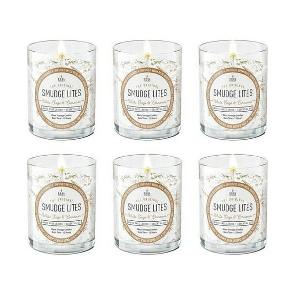 6 Pack White Sage and Cinnamon Smudge Lites Votive Candle for Cleansing Meditation Chakra Healing Aromatherapy | Smudging Candle with Crystals and Herbs