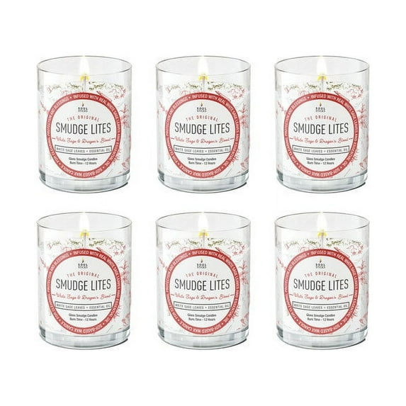6 Pack White Sage and Dragon's Blood Smudge Lites Votive Candle for Cleansing Meditation Chakra Healing Aromatherapy | Smudging Candle with Crystals and Herbs