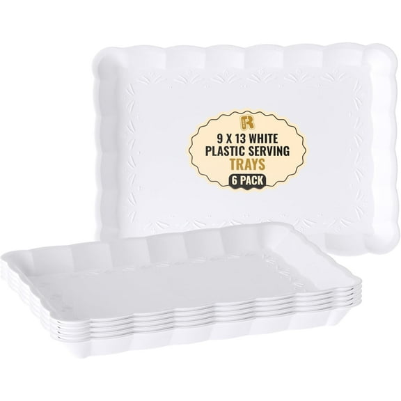 6 Pack White Serving Tray - 9 x 13 Inch, Heavy Duty White Serving Trays and Platters for Party - Premium Serving Platters
