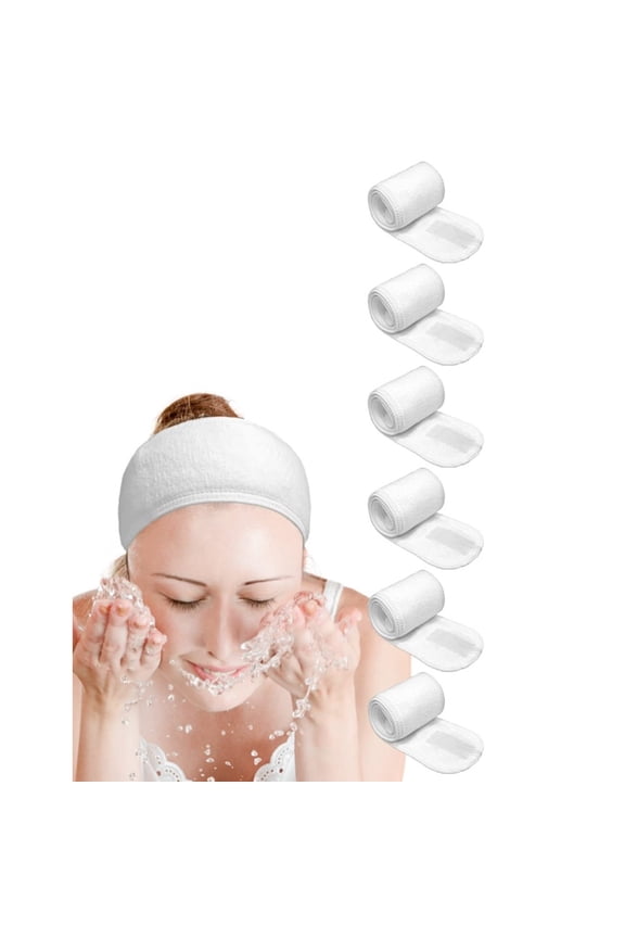6-Pack White Spa Headbands, Thick Terry Cloth - Adjustable Non-Slip Headband for Face Wash, Skincare, Yoga, Gym & Salon Use, Fits All Head Sizes
