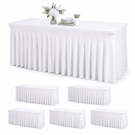 Layout Of Ruffle 6 Pack White Spandex Table Clothes For 6 Foot Rectangle Tables 6ft ...