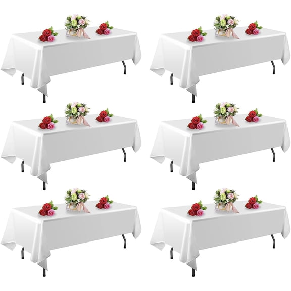 6 Pack White Table Cloth Rectangle 60 x 126 Inch Tablecloths for 6 Foot Rectangle Tables. Stain and Winkle Resistant Polyester Washable White Table Cloths for Parties Wedding Dining