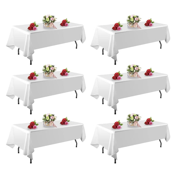 6 Pack White Table Cloth Rectangle Table 60 x 84 Inch Tablecloths for 6 Foot Rectangle Tables. Stain and Winkle Resistant Polyester Washable WhiteTable Cloths for Parties Wedding Dining
