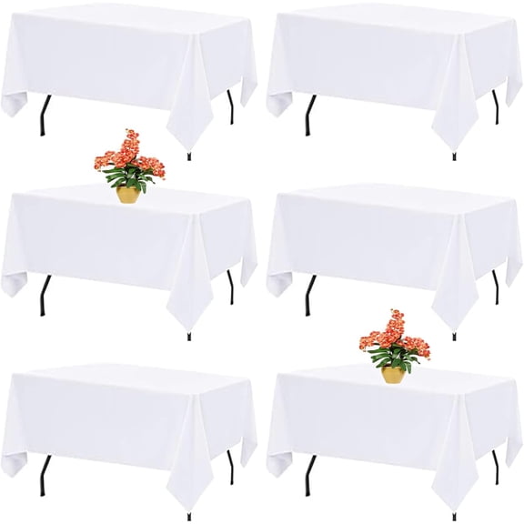 6 Pack White Table Cloth Rectangle Table Cloths for 8 Foot Rectangle Tables 60 X 126 Inch Washable Polyester Tablecloth for Weddings, Parties, Banquet, and Daily Use