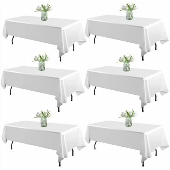 6 Pack White Table Cloth Rectangle Tablecloths 60X84 Inch,Polyester Tablecloth for 4 Foot Rectangle Tables,Wrinkle Resistant Washable Fabric Table Covers for Party,Wedding Banquet