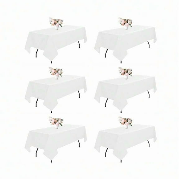 6 Pack White Tablecloth 60 X 102 Inch - Rectangle Table Cloth For 6 Feet Table Stain And Wrinkle Resistant Washable Polyester Table Cover For Dining Wedding Banquet Party Buffet Restaurant