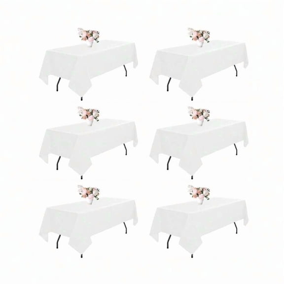 6 Pack White Tablecloth 60 X 102 Inch - Rectangle Table Cloth For 6 Feet Table Stain And Wrinkle Resistant Washable Polyester Table Cover For Dining Wedding Banquet Party Buffet Restaurant