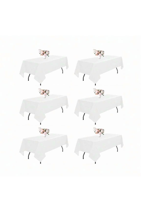 6 Pack White Tablecloth 60 X 102 Inch - Rectangle Table Cloth For 6 Feet Table Stain And Wrinkle Resistant Washable Polyester Table Cover For Dining Wedding Banquet Party Buffet Restaurant