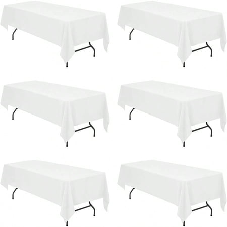 6 Pack White Tablecloths for 8 Foot Rec Tables 60 x 126 Inch 8ft Rectangular Bulk Linen Polyester Fabric Washable Cloth Cover for Wedding Reception Banquet Birthday Party