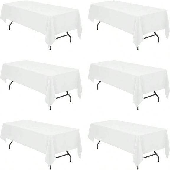 6 Pack White Tablecloths for 8 Foot Rec Tables 60 x 126 Inch 8ft Rectangular Bulk Linen Polyester Fabric Washable Cloth Cover for Wedding Reception Banquet Birthday Party
