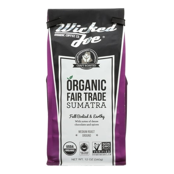 (6 Pack)Wicked Joe Organic Medium Roast Ground Coffee, Sumatra, 12 Oz, 1 Ct