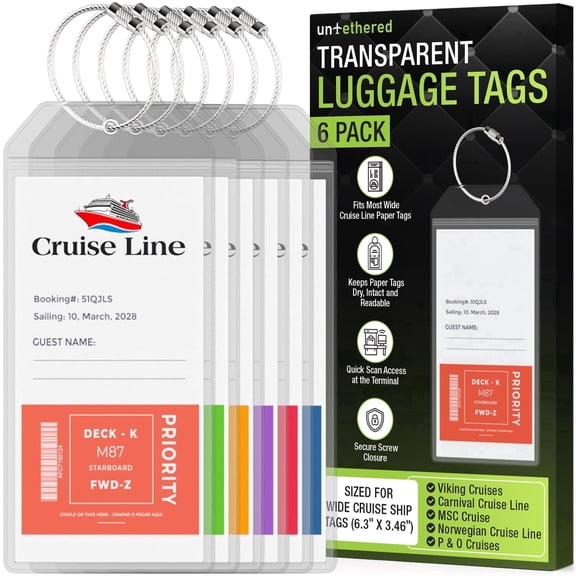 6-Pack Wide Clear Cruise Luggage Tags