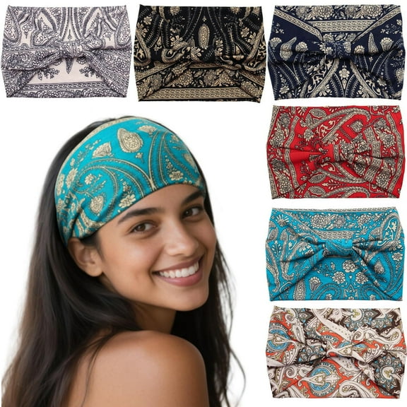6 Pack Wide Elastic Head Bands for Women's Hair Non Slip, Boho Headband Bandannas Hair Accessories Gifts
