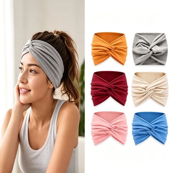 6 Pack Wide Headbands for Women Non Slip Soft Elastic Hair Bands Yoga Running Sports Workout Gym Head Wraps Multicolored