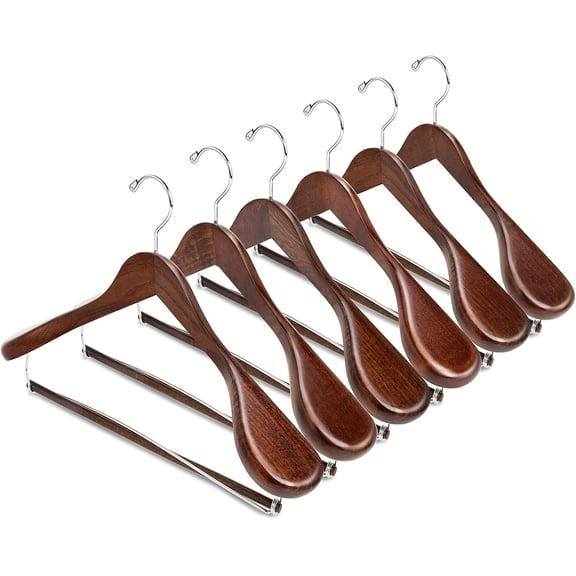 6 Pack Wide Shoulder Wooden Suit Hangers, Retro Wood Coat Hangers with Non Slip Locking Bar, Clothes Hangers for Jackets, Sweaters, Pants & Heavy Clothes (Retro)