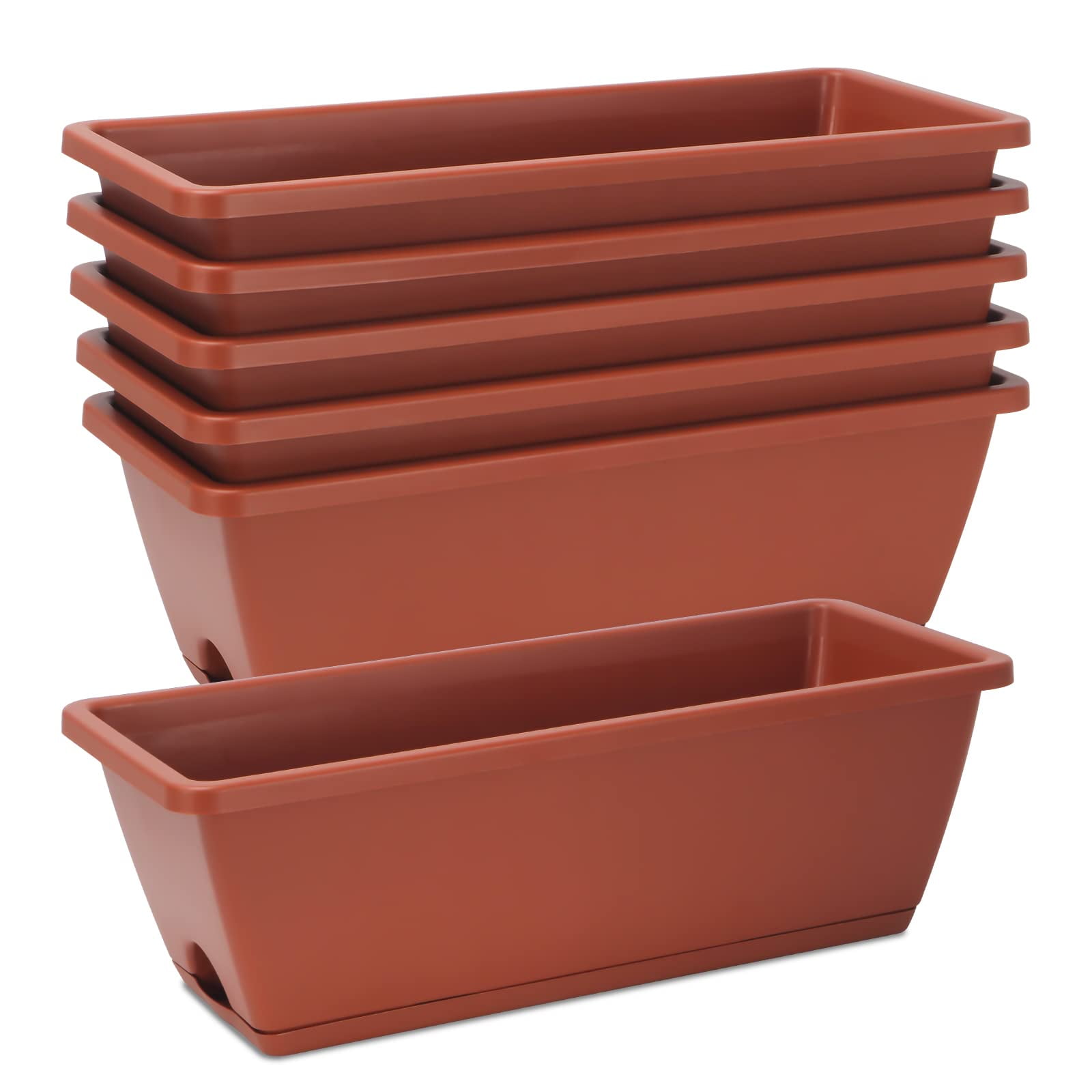 6 Pack Window Box Planter 17 Inch Vegetable Flower Plastic Planters with Tray Rectangular Indoor Outdoor Flower Pots for Windowsill Patio Porch Garden