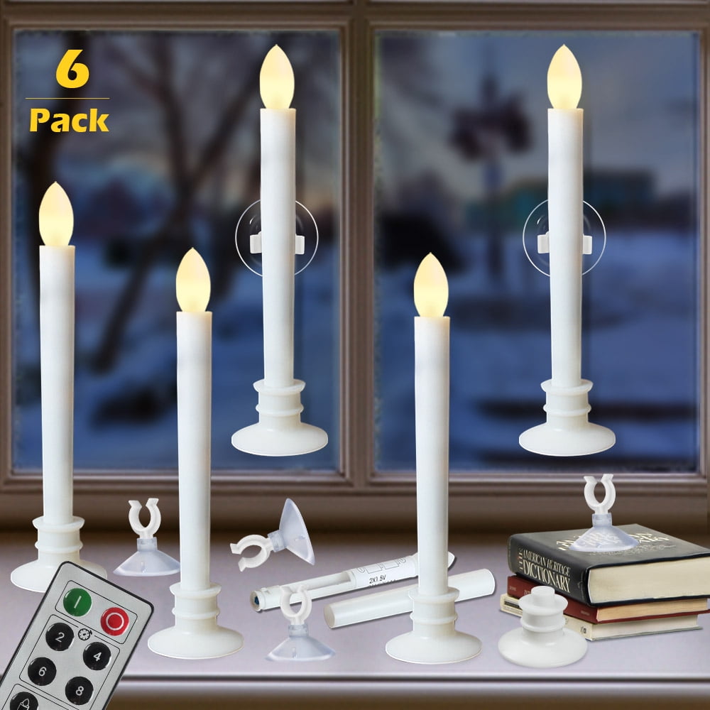 6 Pack Window Candles, Remote Controlled,White Holders,LED Flickering