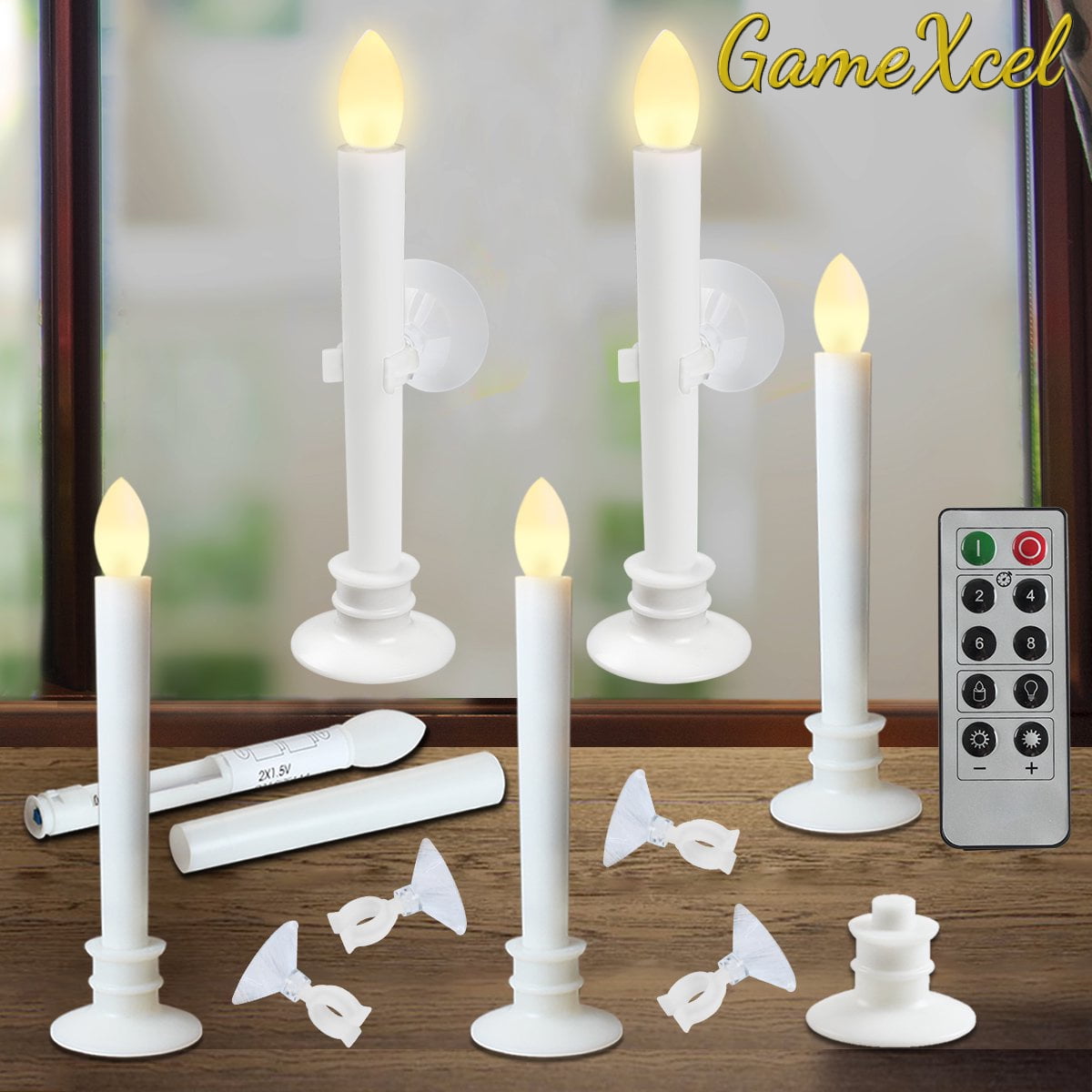 6 Pack Window Candles, Remote Controlled,White Holders,LED Flickering
