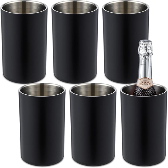 6 Pack Wine Chiller Bucket Wine Bottles Cooler Bulk, Stainless Steel Double Wall Insulated Champagne Ice Bucket for Parties,Fits for 750 ml Bottles(Black)