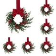 thumbnail image 1 of 6 Pack Wine Red Christmas Wreaths – 10.23in Artificial Pine Wreaths with Red Berries, Pinecones & Gold Ribbon, Elegant Holiday Decorations for Indoor/Outdoor Front Door, Wall & Fireplace, 1 of 5