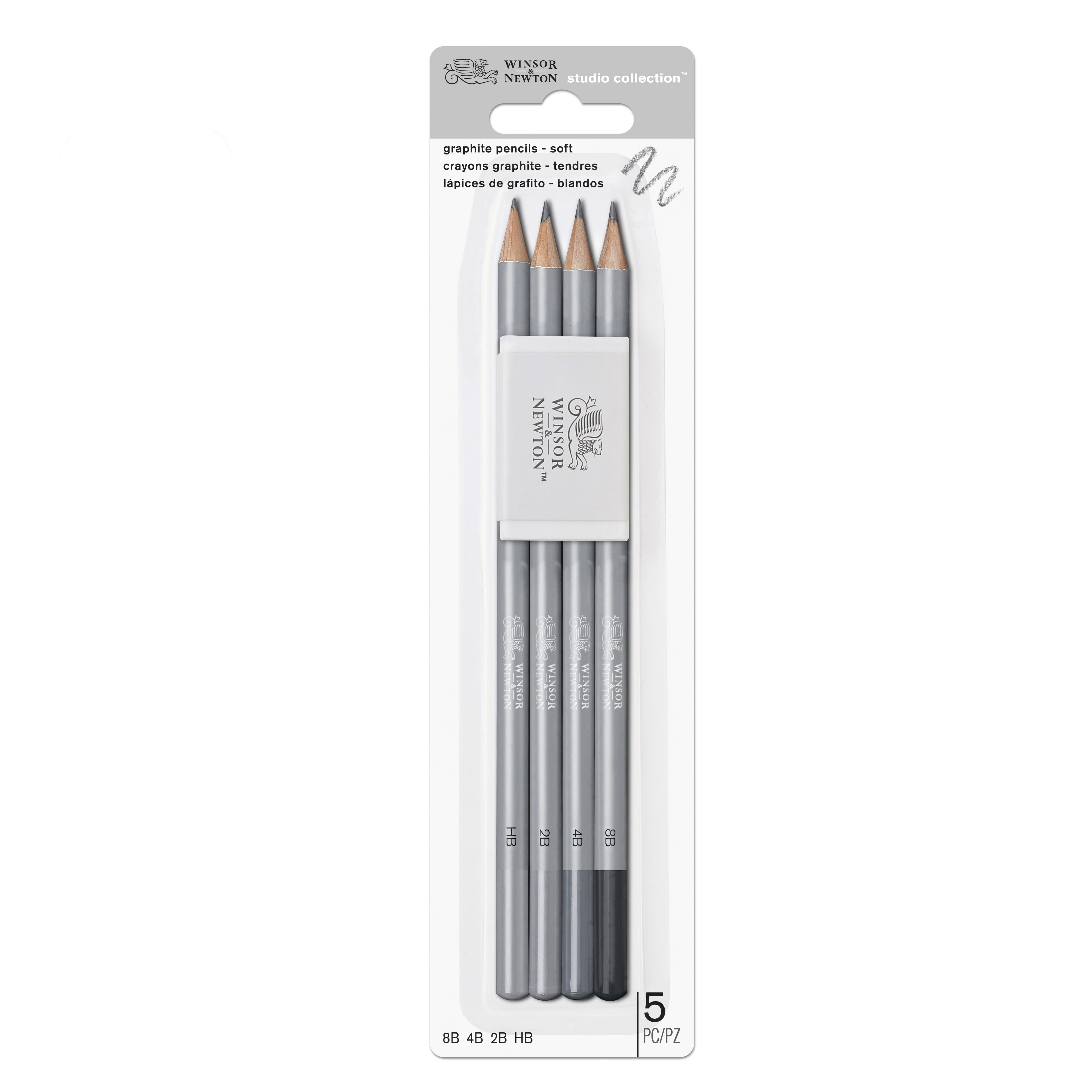 Winsor & Newton Studio Collection Graphite Pencil Set & Eraser, 6 Pack