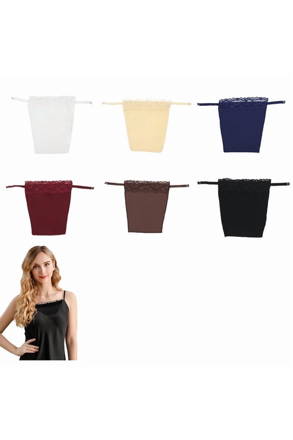 6 Pack Women Black Multicolor Lace Clip-on Modesty Camisole Panel, Adjustable Mock Insert for Low-Cut Tops, Breathable Comfort Fabric Layering Bra Insert