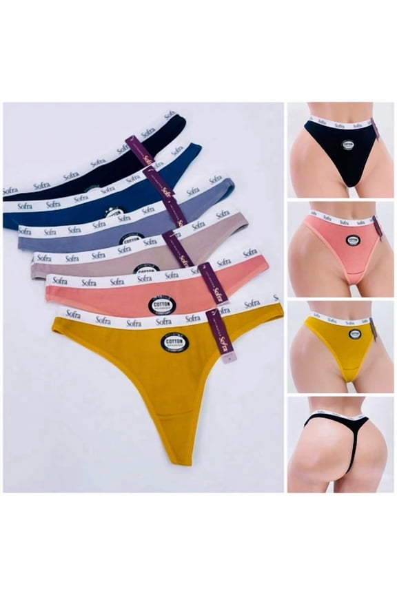 6 Pack Women Cotton Sexy Thong Underwear G-String T-Back Panties Comfy Lot Sz L