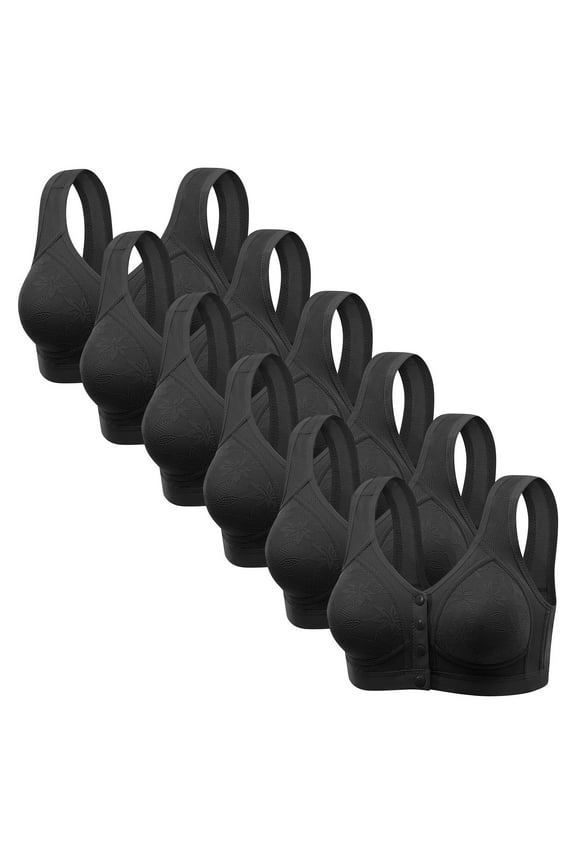 6 Pack Women Front Closure Bras Lace Mesh No Underwire Comfortable Wireless Snap Closing Nursing Bras For Breastfeeding (2XL, Black)