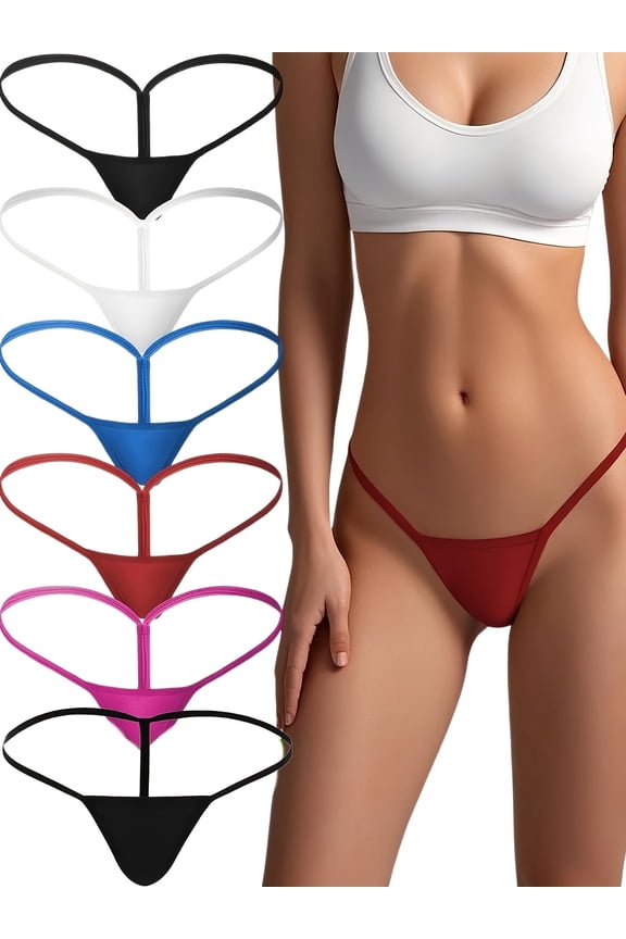 6 Pack Women' G-String Thong Underwear - Low-Rise Stretch Panties, Micro-Sexy Solid Color Plain Suitable for Casual Attire, Soft Breathable Low-Rise Briefs for Lifestyle (No Transparency)