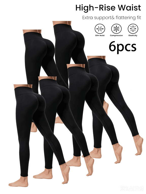 6 Pack Women High Waist Fleece Lined Yoga Leggings, Thermal Stretch Athletic Workout Pants