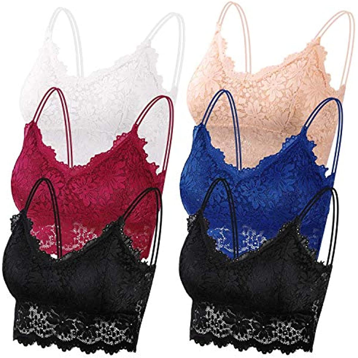 6 Pack Women Lace Bras Top Comfortable Bralette Solid Color Sexy Underwear  Vest Female Hollow Out Wireless Lingerie Seamless Bra 