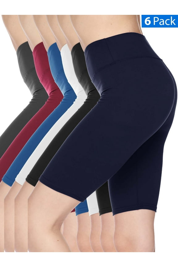 6 Pack Women's 3 inch Wide Waistband Biker Shorts Bike Short Ultra Soft Peach Skin Leggings Pants (S/M/L)