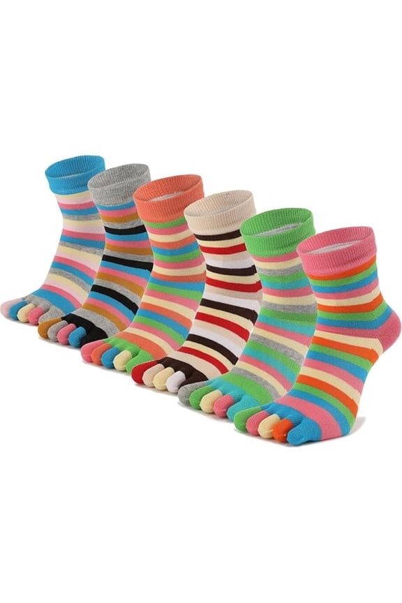 6-Pack Women's 5-Toe Cotton Breathable Athletic Socks, Blister Prevention & Moisture Wicking, for Yoga Running Hiking All Seasons